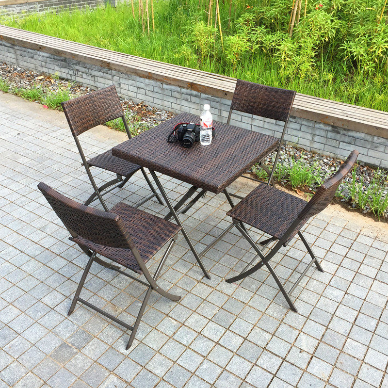 Folding outdoor table and chair combination rattan chair outdoor leisure small coffee table Teng chair courtyard open-air balcony three-piece set