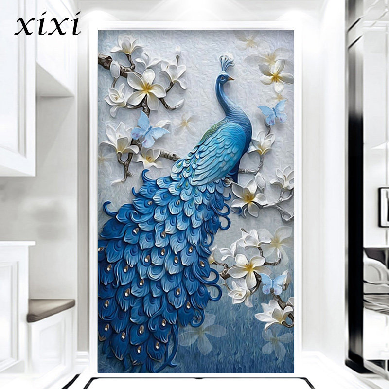 Entrance background wall painting door decoration painting wall cloth Corridor aisle wall cloth Peacock vertical wallpaper Elk wallpaper