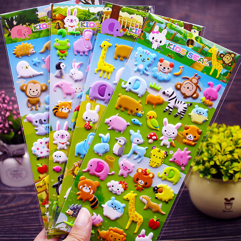 3d stereo sticker kindergarten Puzzle Rewards Cartoon Stickers Children Cute Puppies Small Animal Sponge Stick Stickers