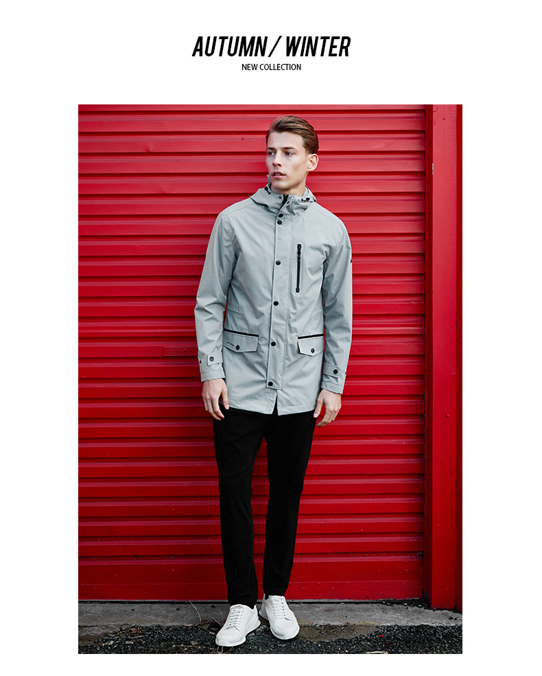 Bảy con sói thể thao trench coat Mùa thu và mùa đông mới thời trang nam trùm đầu dài túi nhiều túi áo khoác gió áo the north face xuất khẩu