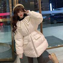 Big Code Woman Dress Fat Sister No Hat Down Clothes Woman Mid Korean version Wide dolls collar loose waist display slim cotton clothes lady