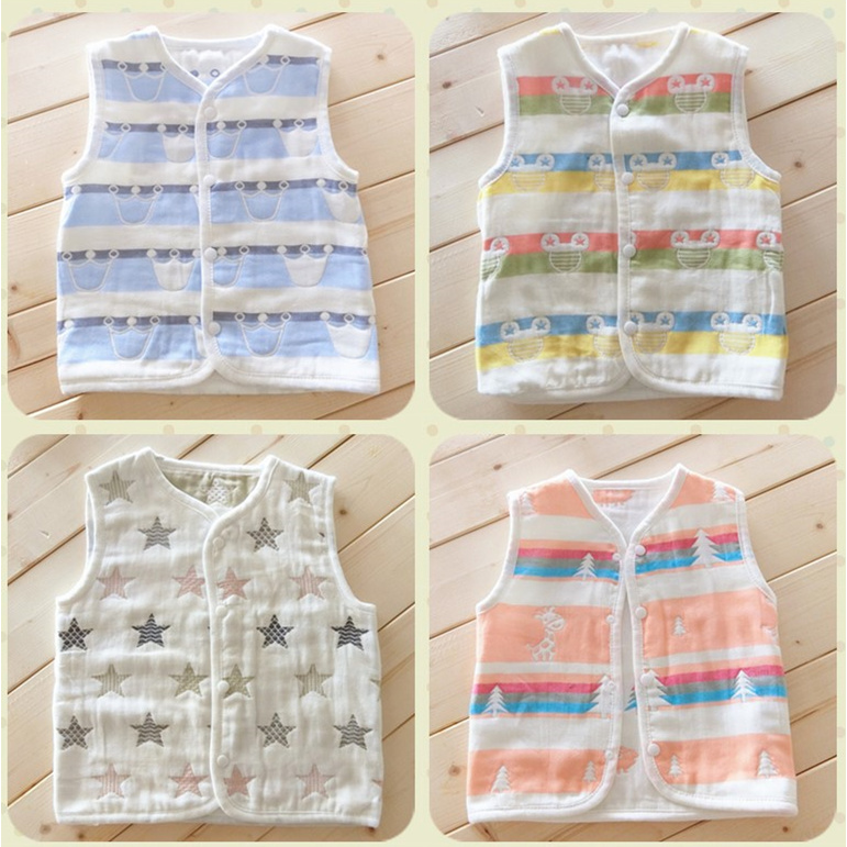 Baby Vest for Men and Women, Spring & Fall Pure Cotton Vest, Kidsren's Vest, Newborn 6-Layer Gauze Vest, Waistcoat