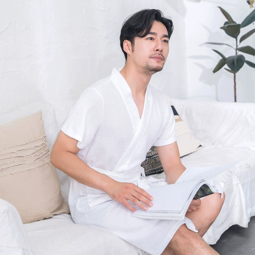 Тонкий летний банный халат, демисезонная быстросохнущая длинная пижама для влюбленных, короткий рукав, длина макси