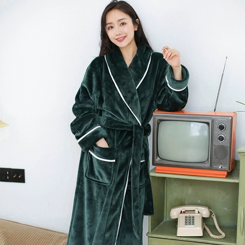 Демисезонный фланелевый банный халат, длинная коралловая бархатная пижама для школьников для влюбленных, увеличенная толщина
