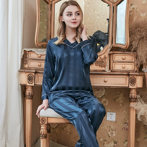 Сексуальная шелковая пижама для влюбленных, мужской тонкий весенний летний лонгслив, комплект, V-образный вырез