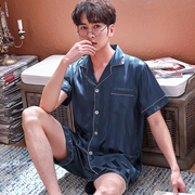 Mùa hè đồ ngủ mens mỏng lụa băng ngắn tay ve áo loose-fitting cộng mens lụa mùa hè mặc nhà hai mảnh bộ.