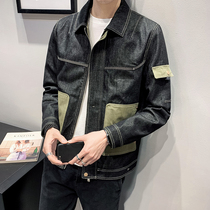 Spring and autumn new denim jacket mens Tide brand handsome tooling jacket casual function trend clothes mens clothing