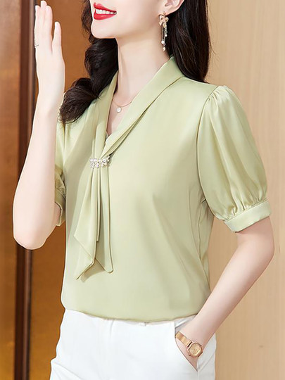 Chiffon shirt women's summer 2026 new style beautiful high-end western style shirt fashionable short-sleeved top