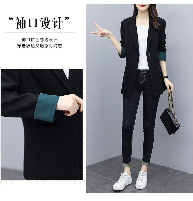 Костюм, весенняя осенняя тонкая куртка, черный кардиган, коллекция 2023, подходит для подростков 