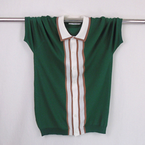 Mens lapel T-shirt tide factory special clearance avocado green ice silk knitted sweater POLO short sleeve cardigan