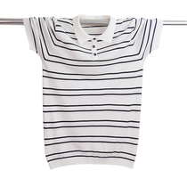 Polo shirt male summer harbor style lapel slim Paul shirt broken size special ice cool silk wool striped short figure
