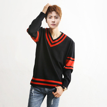 Spring and Autumn Student V-neck sweater male Korean version 2020 handsome social guy chicken heart collar color knit sweater tide
