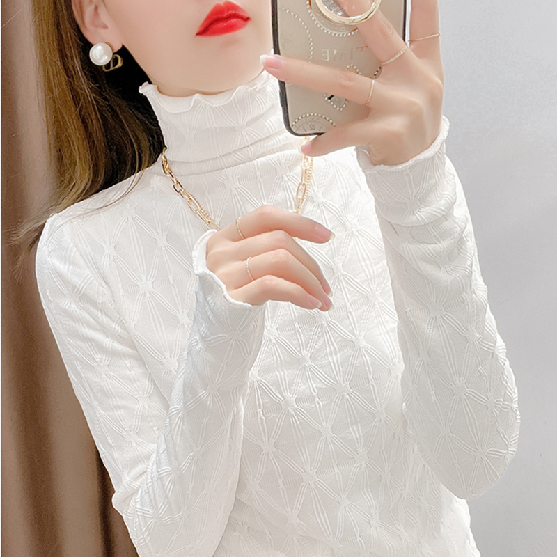 Fleece-Lined White Base Shirt for Women 2026 New Autumn and Winter Lace Inner Layer High-Neck Stylish Fashionable Mesh Top Fleece-Lined White Base Shirt for Women 2026 New Autumn and Winter Lace Inner Layer High-Neck Stylish Fashionable Mesh Top