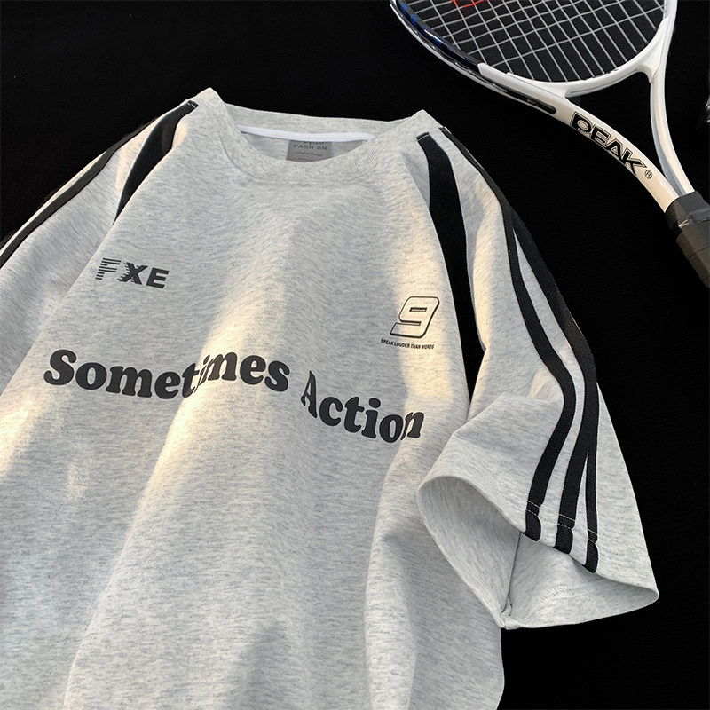 Полосатая футболка с короткими рукавами, мужская летняя футболка бренда tide с круглым вырезом, новинка 2025 года, американский топ с короткими рукавами для тяжелых мальчиков