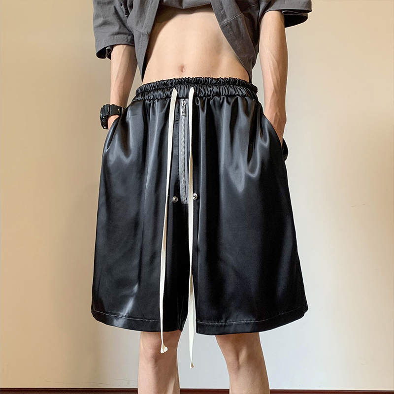 Men's Summer Thin Ice Silk Shorts, Large Size Sports Shorts, American Style Trendy Design Casual Knee-Length Shorts