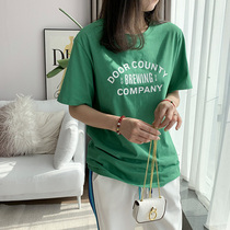 Green Alphabet Pure Cotton Short Sleeve T-Shirt Woman Summer 2022 New Beat-Bottom-Shirt Hot Girl Mid Half Sleeve Compassionate Blouse