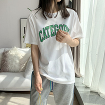 White Pure Cotton Short Sleeve T-shirt Woman Summer 2022 New Base Letter Printed Round Collar Half Sleeve Compassionate Blouse