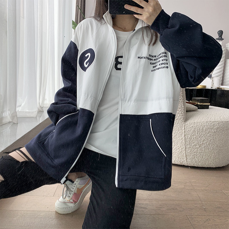 Splicing Baseball Suit Jacket Woman 2022 New Korean Version Early Spring Cardigan Design Sensation with a small crowd of relaxed student blouses