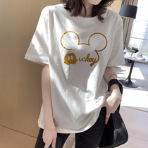 Pure cotton short sleeve T-shirt woman 2022 Summer new loose round collar student with half sleeve compassionate hit undershirt tide