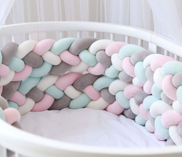 ins Nordic four-strand color bed surround children's toy shield woven twist long strip knotted pillow baby guardrail