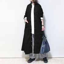 Chen Xiaofull 2021 black full cotton satin face tooling wind standing collar over knee fall Lions dress casual long jacket windsuit