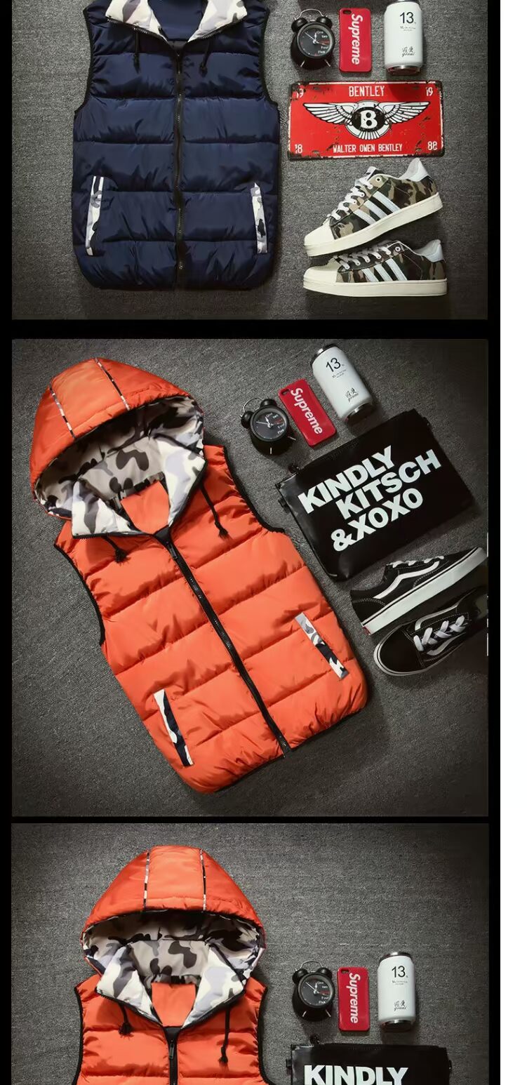 MWCQb002 xuống vest nam 2018 mùa đông mới Hàn Quốc phiên bản nam và nữ những người yêu thích vest vest trùm đầu vai ngựa - Áo thể thao áo khoác sát nách nam
