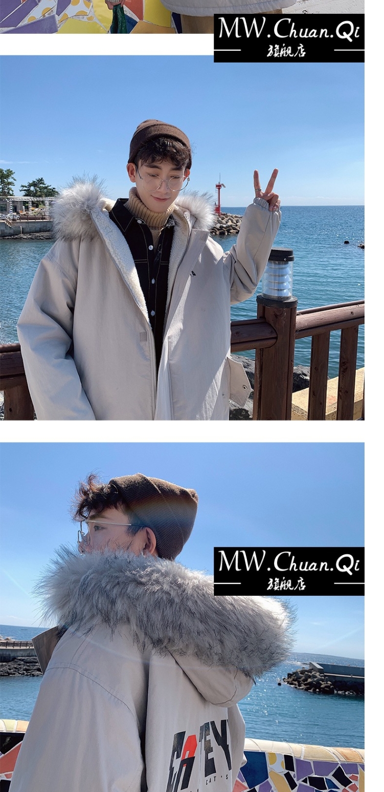 MWCQb003 mùa thu đông mới giới trẻ đội mũ trùm đầu lỏng lẻo đôi dụng cụ quần áo xu hướng áo khoác màu xám 2X - Quần áo độn bông thể thao áo phao bé trai