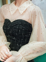 Black small evening dress 2021 New temperament long sleeve usually wear celebrity birthday party French students