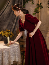 Bride toast 2021 new autumn and winter French atmosphere wedding dress female wine red back clothes usually wear