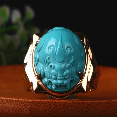 Природная руда, бирюзовые бусины, резное кольцо, драгоценный камень для кольца, инкрустация камня, провинция Хубэй, золото 750 пробы, делается под заказ