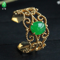 Quarrying Weng natural a goods fashion jade jade ring full green Yang green female jade ring 18K gold