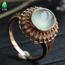 Quarrying Weng ice seed egg noodles Myanmar a goods jade ring noodles 18K rose gold inlaid jade ring