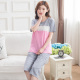 Pajama cô gái mùa hè phù hợp với bông tay áo ngắn quần bảy điểm hai mảnh quần mỏng mùa hè lỏng nhà quần áo có thể mòn