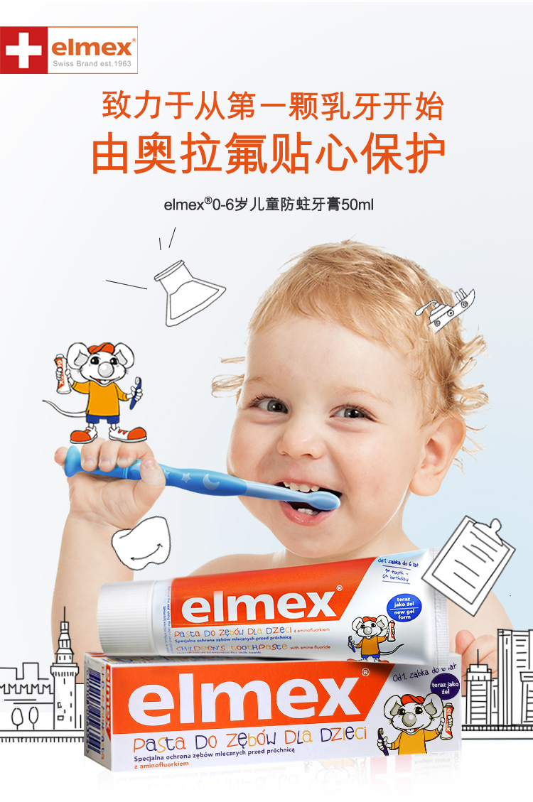 瑞士原装进口 elmex 儿童防蛀牙膏 0-6岁可吞咽 50ml*2支 图1
