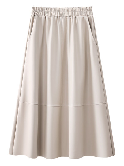 Leather skirt skirt for women autumn 2025 new autumn high-waisted a-line skirt mid-length pleated skirt wide hem skirt