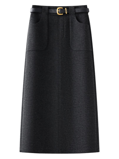 Brown sheep wool straight skirt for women 2025 new autumn high waist slimming mid-length a-line hip skirt