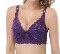 Ultra-thin cup cover large size bra adjustment type fat mm Durable thin section pregnancy large chest deep purple mesh all sexy