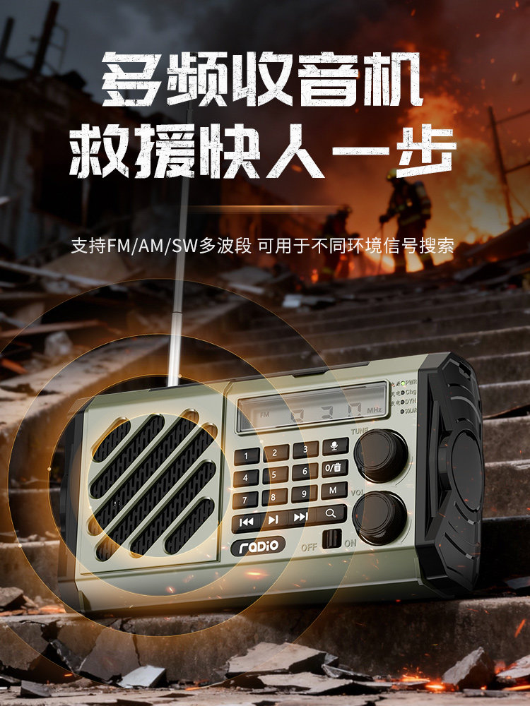 Solar-Powered Emergency Hand-Crank Radio, Disaster Prevention and Combat Readiness, Multi-Functional Power Bank, Flashlight, Doomsday Survival Kit