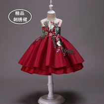 Girl 2022 red Even dress Dress Small Host Dress Children Dress High-end Performance Runaway Show Princess Dress