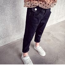Girl Chunqiu Yangqi Black Jeans Female baby Han version swarm with small leggings pants children slim fit pants casual pants