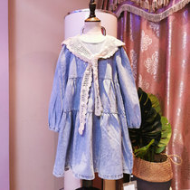 Girl Autumn bubble Bubble Sleeves Denim Dress 2021 New Ocean Gas Spring Autumn Clothing Children Long Sleeve Pure Cotton Denim Dress