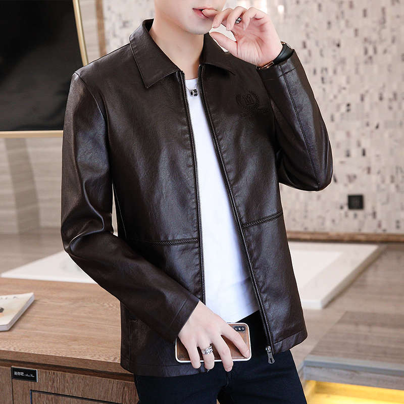 Da của nam giới áo khoác mùa xuân và mùa thu Hàn Quốc phiên bản đẹp trai thời trang xu hướng nam giới 2019 mới ve áo giản dị áo khoác da đầu máy
