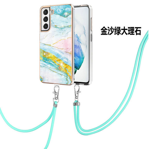 Blue — Marble Pattern Girls Crossbody Lanyard Strap Chic Stylish S23, S23 Plus, S23 Ultra, S22, S22 Plus, S22 Ultra, S21, S21