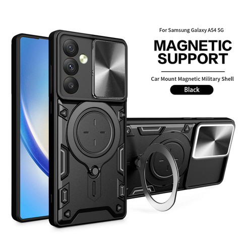 Black — Camera Lens Slider Protection Ring Finger Holder Kickstand Tough Shockproof A13 5G, A23 5G, A33 5G, A53 5G, A73 5G