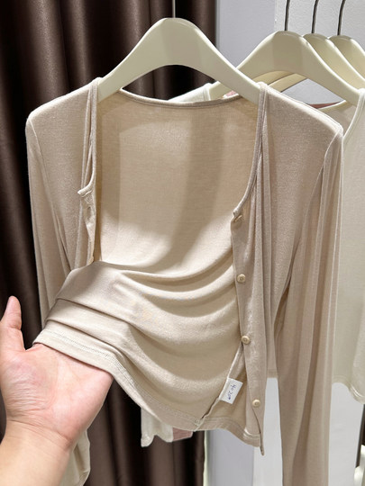 Superelastischer Haut-Cardigan, dünner Damen-Hosenträgerrock für Frühling und Sommer, atmungsaktiver Schal, Strickbluse aus Eisseide, kleine Jacke