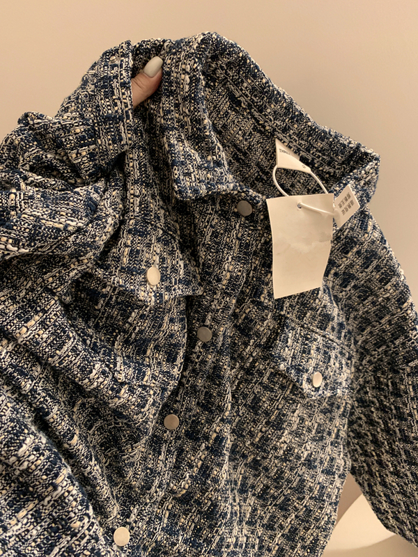 Plus-Size Houndstooth Tweed Jacket for Women, Spring and Autumn 2026 New Style, Loose Fit, Large Size Shirt Jacket Top