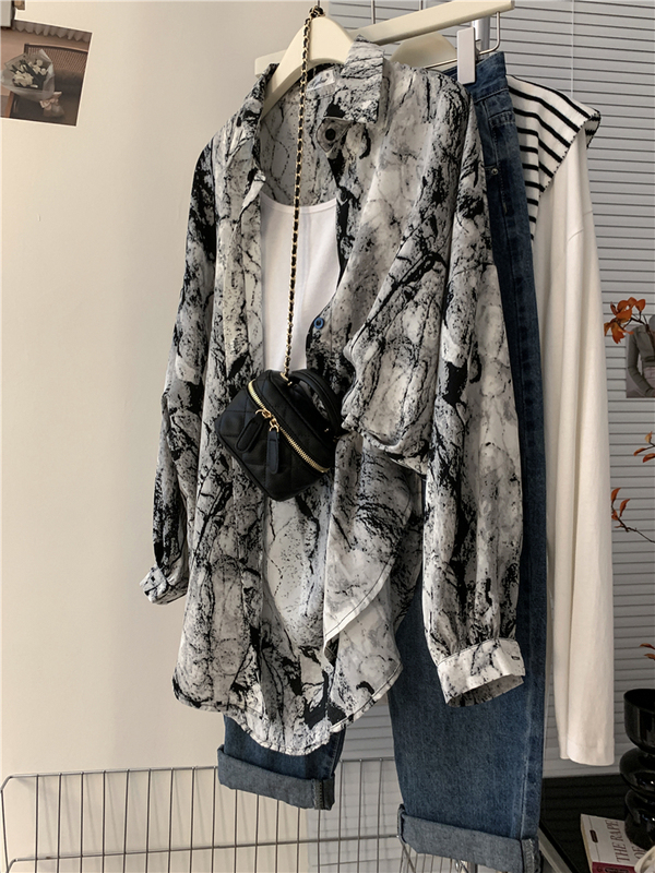Plus-Size Women's Spring/Summer New Design Tie-Dye Sun-Protective Shirt, Loose Long-Sleeve Blouse Jacket