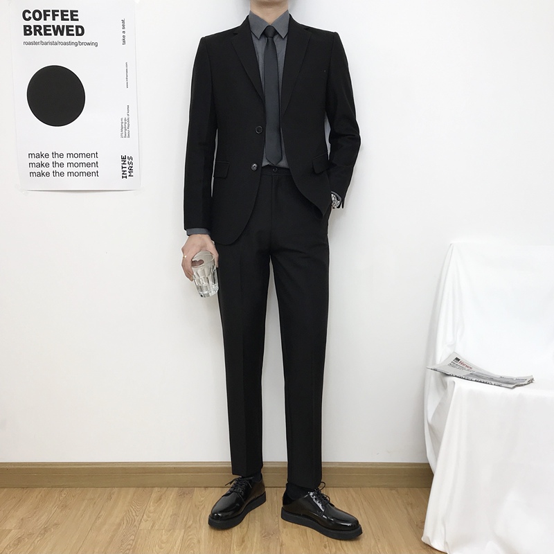 Casual Suit Set for Men, Korean Style, Slim Fit, No-Iron, Business Professional Formal Wear, Groom Wedding Suit Jacket