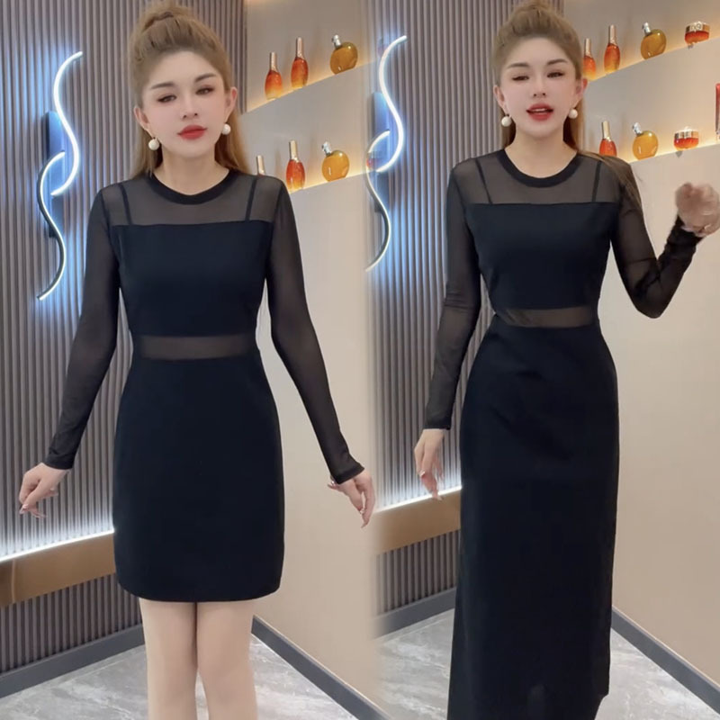 Trendy and Stylish Dress for Women, New Spring and Autumn Model, Sexy and Versatile Lace Hollow-Out Long-Sleeve Goddess Dress