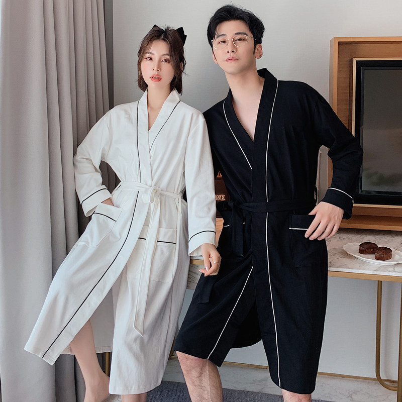 Sleeping robe 2021 New lovers pure cotton thin spring autumn summer men's women's long version of hotel bathrobes absorbent large size